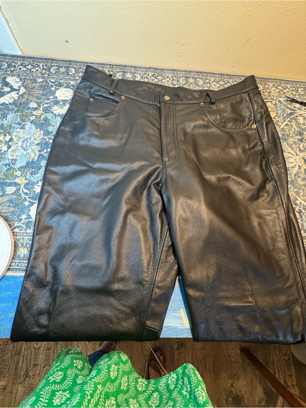 First Mfg Black Leather Motorcycle Riding Pants - Black